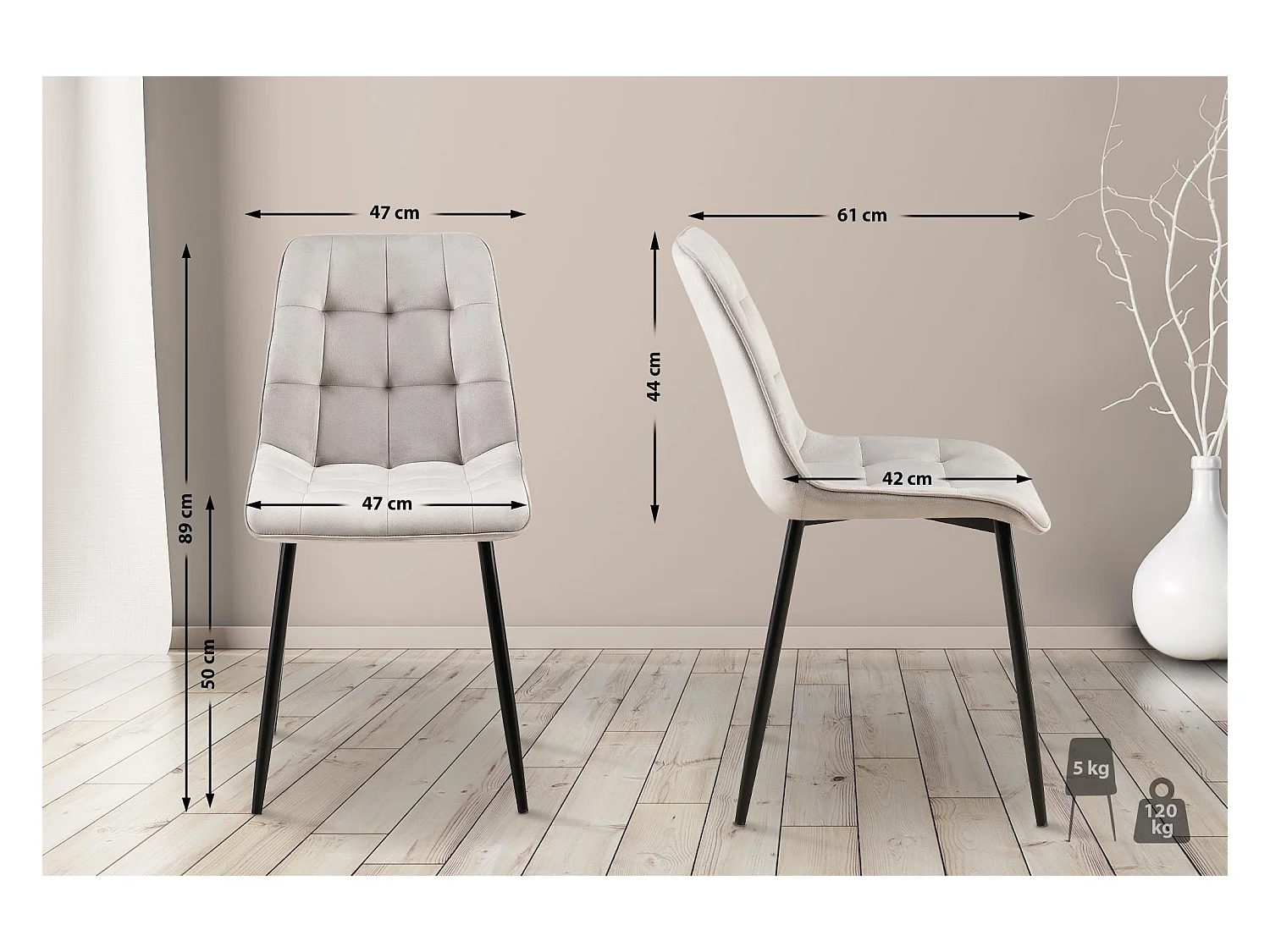 Lot de 2  chaise salle à manger - Velours - Gris - Gifford