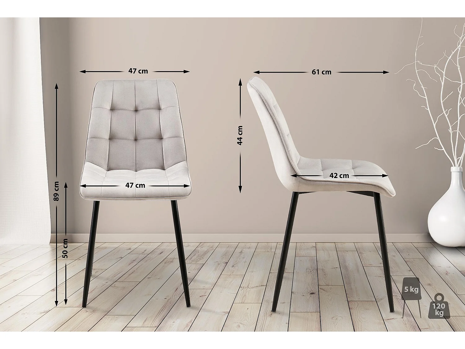 Lot de 2  chaise salle à manger - Velours - Gris - Gifford