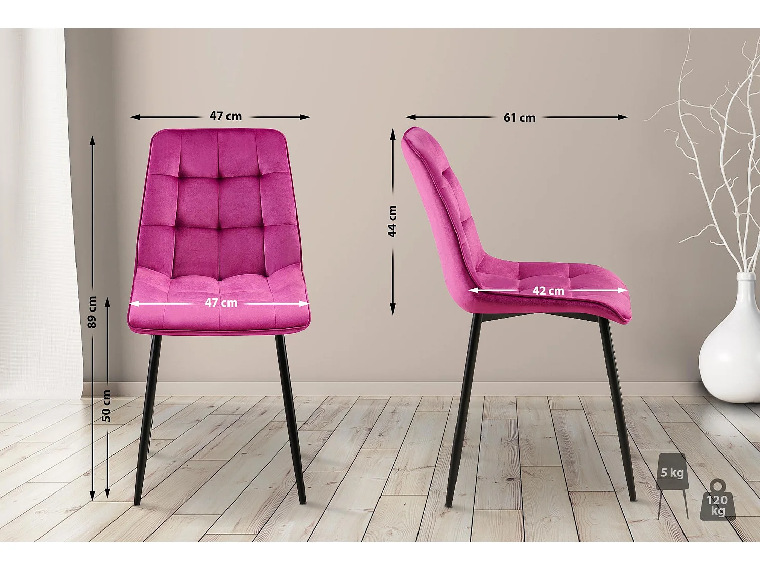 Lot de 2  chaise salle à manger - Velours - Violet - Gifford