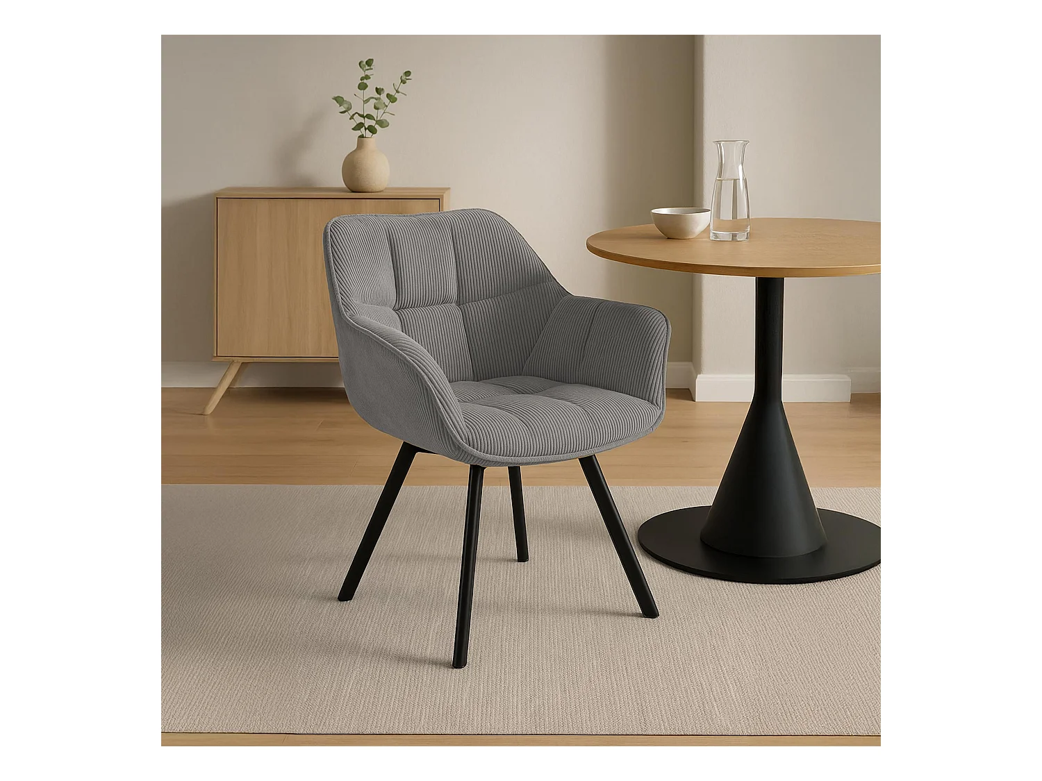 Lot de 2  chaises avec accoudoirs - Cordon - Gris - Jordi