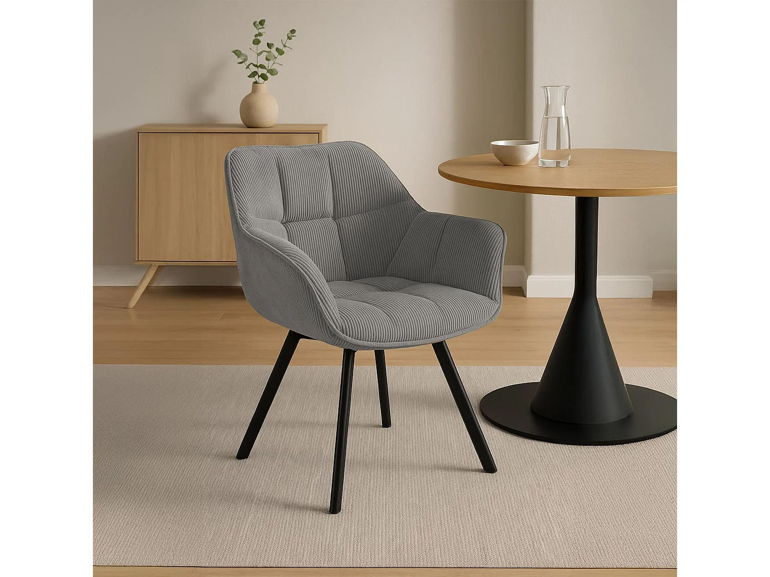 Lot de 2  chaises avec accoudoirs - Cordon - Gris - Jordi