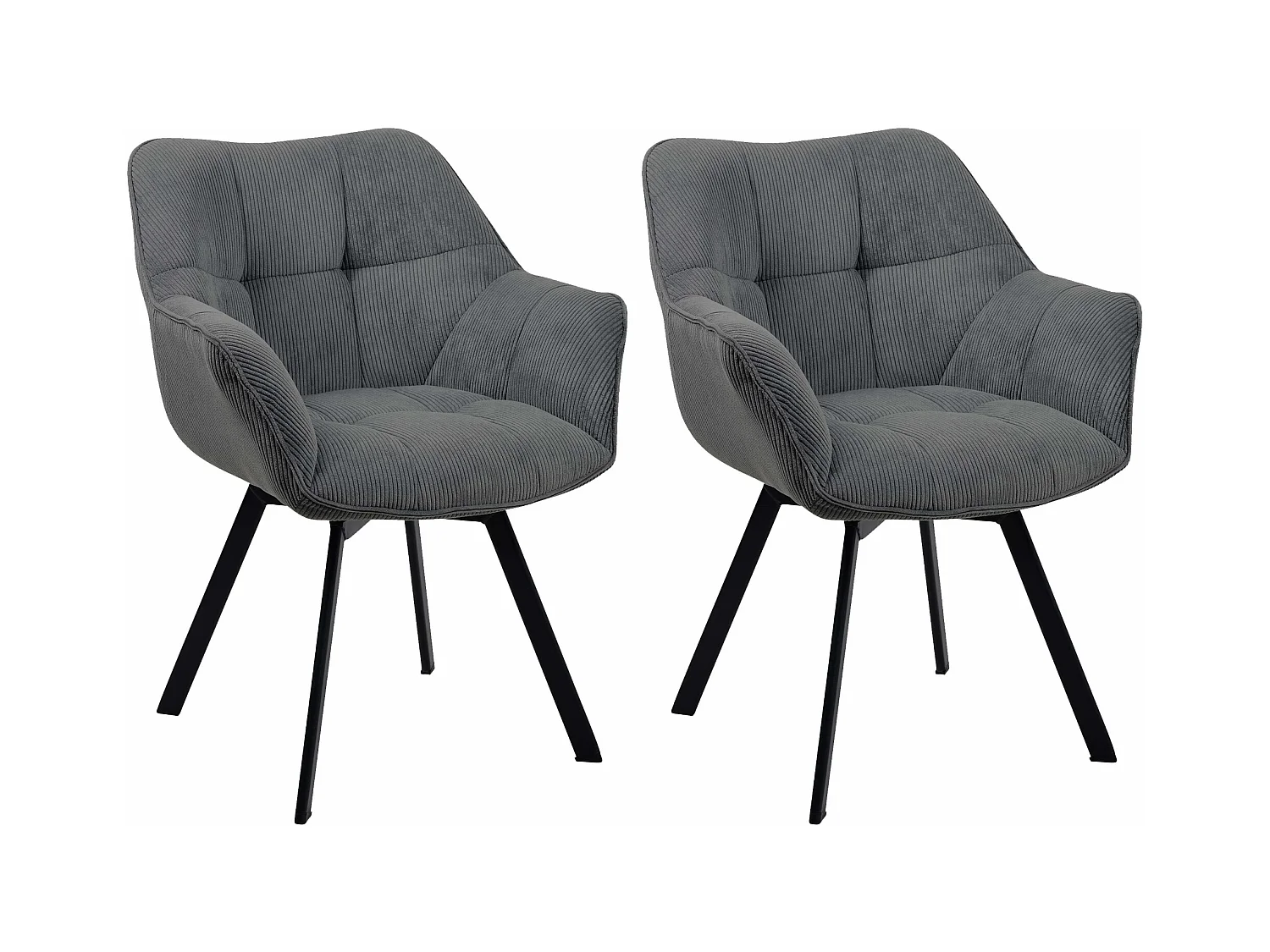 Lot de 2  chaises avec accoudoirs - Cordon - Gris foncé - Jordi