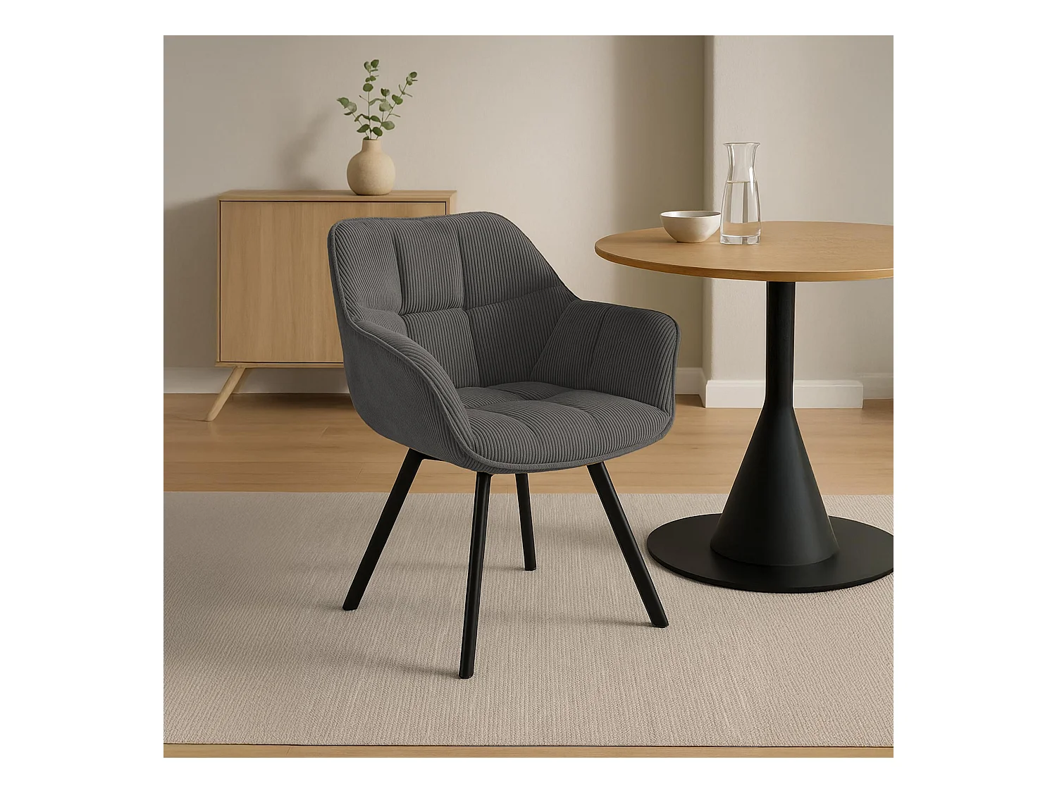 Lot de 2  chaises avec accoudoirs - Cordon - Gris foncé - Jordi