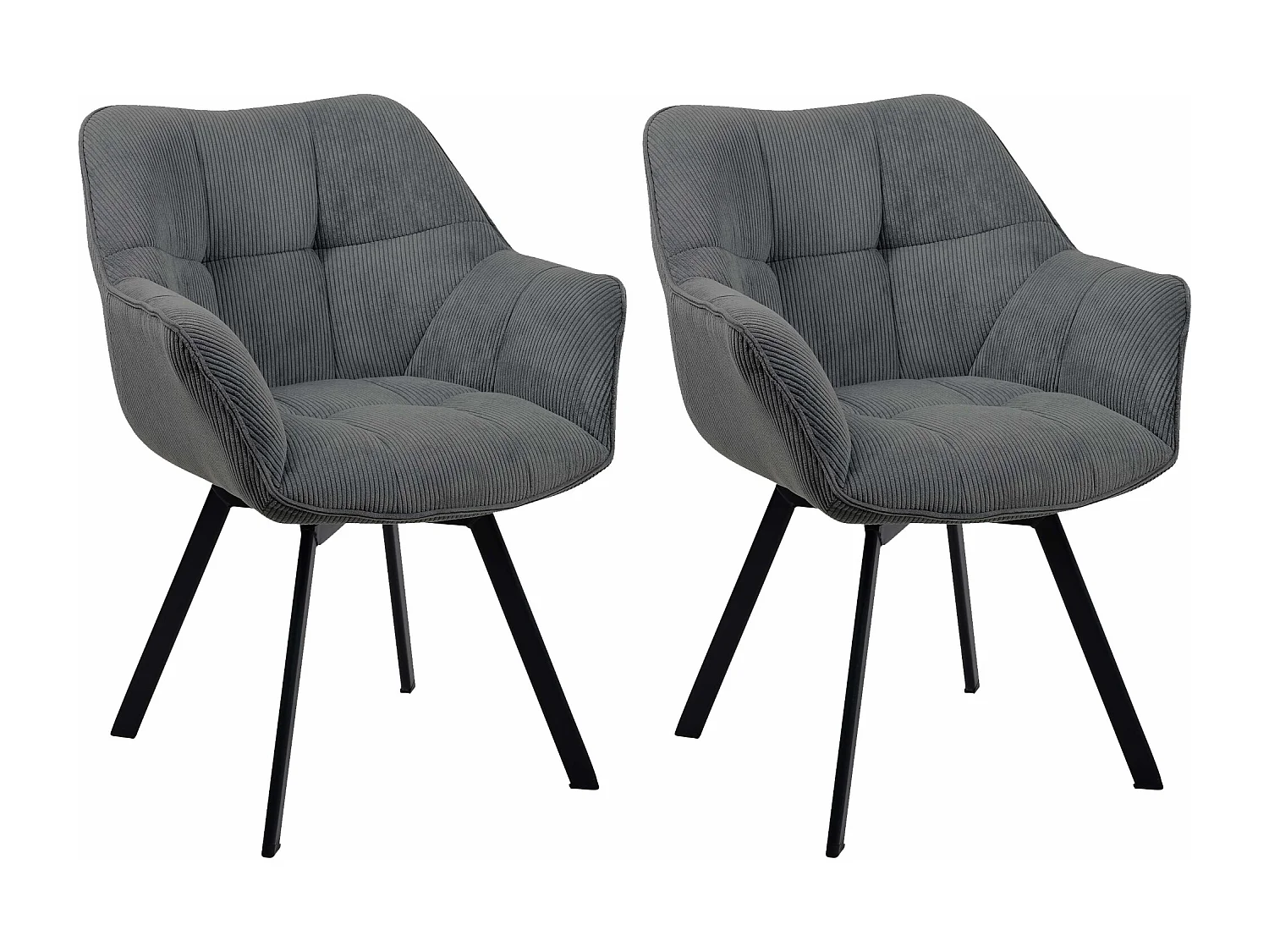 Lot de 2  chaises avec accoudoirs - Cordon - Gris foncé - Jordi