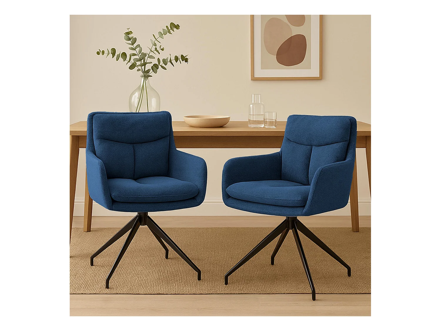 Lot de 2  chaise salle à manger - Tissu - Bleu - Somers