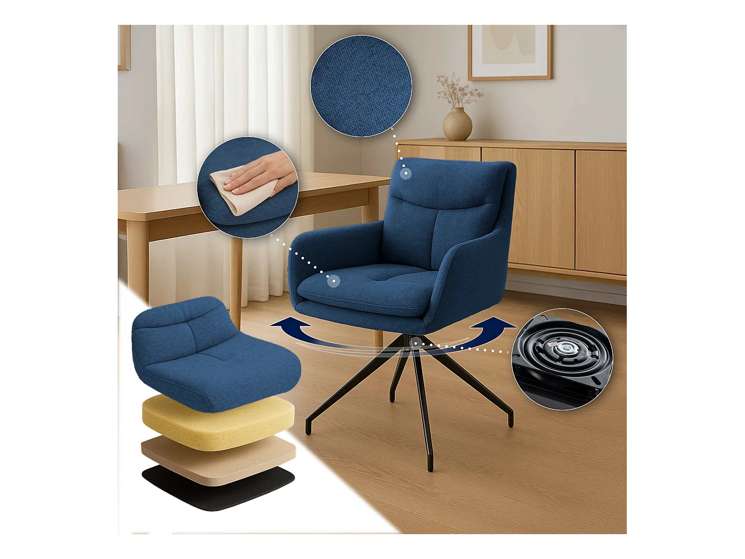 Lot de 2  chaise salle à manger - Tissu - Bleu - Somers