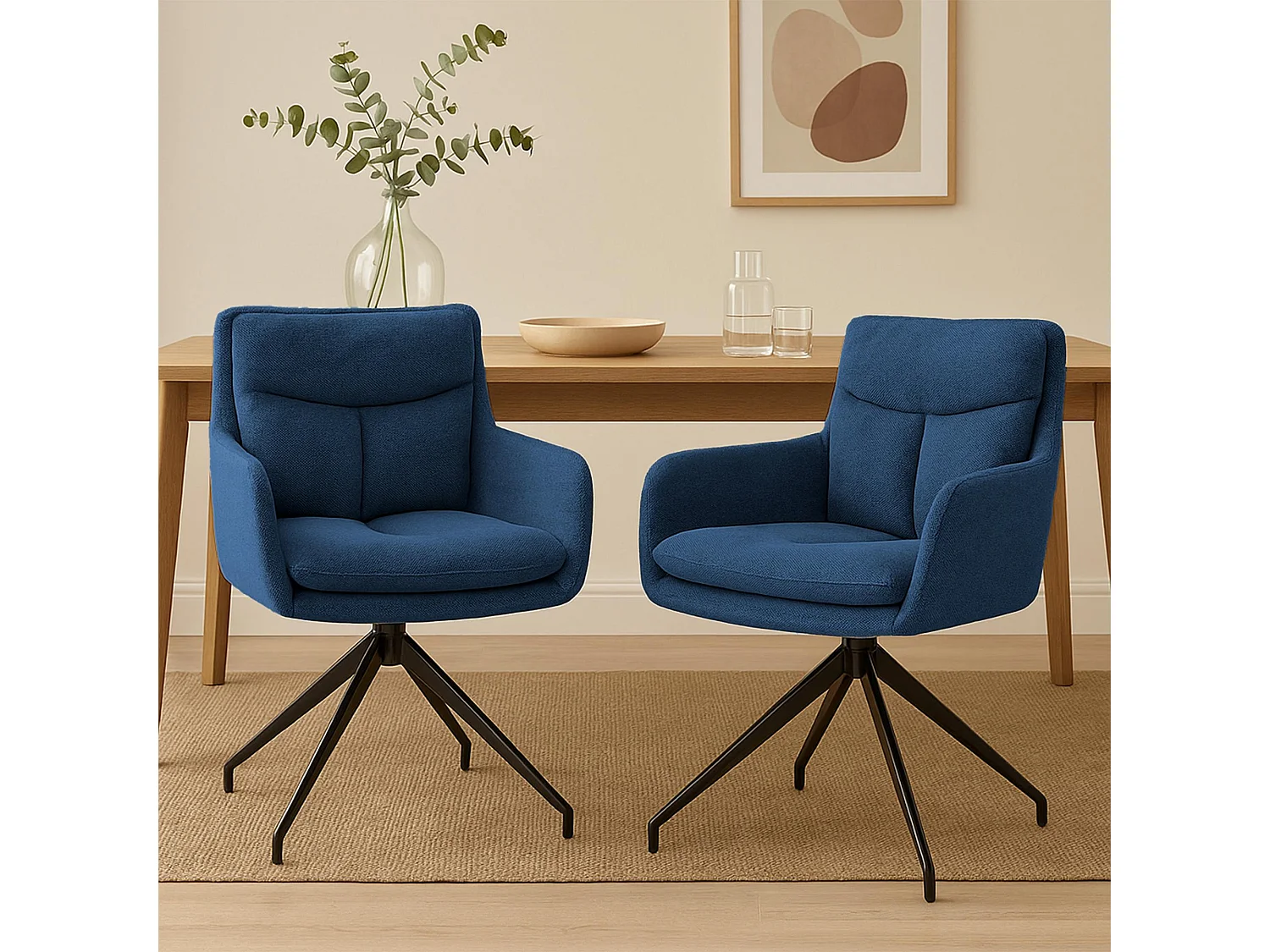 Lot de 2  chaise salle à manger - Tissu - Bleu - Somers