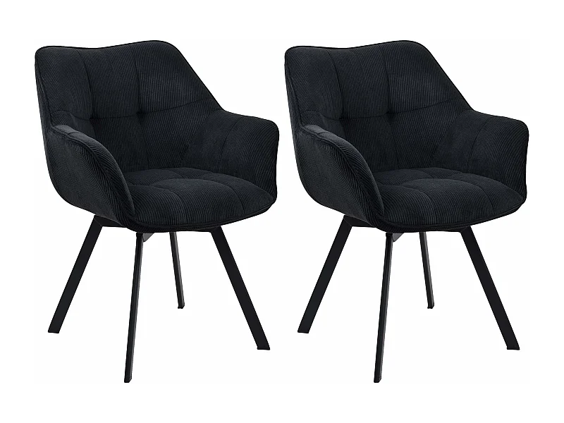 Lot de 2  chaises avec accoudoirs - Cordon - Noir - Jordi