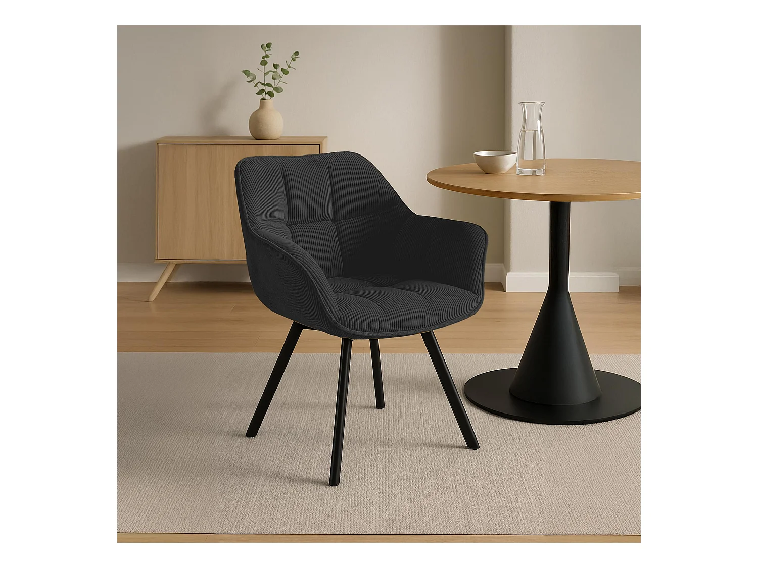 Lot de 2  chaises avec accoudoirs - Cordon - Noir - Jordi