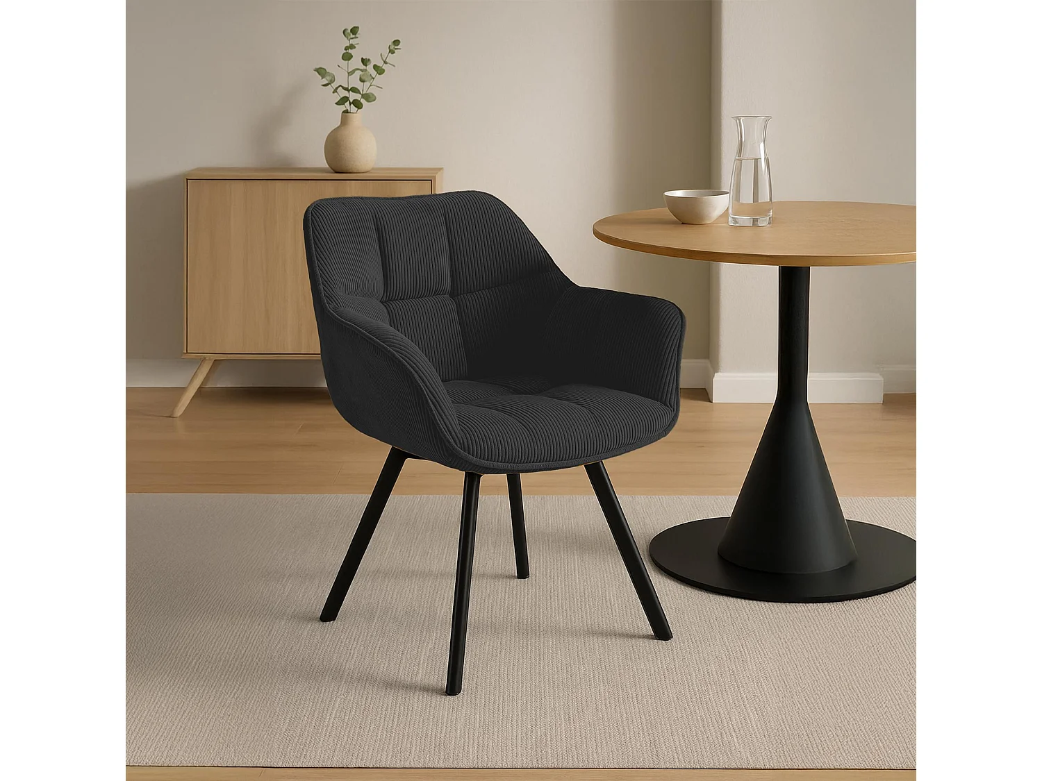 Lot de 2  chaises avec accoudoirs - Cordon - Noir - Jordi