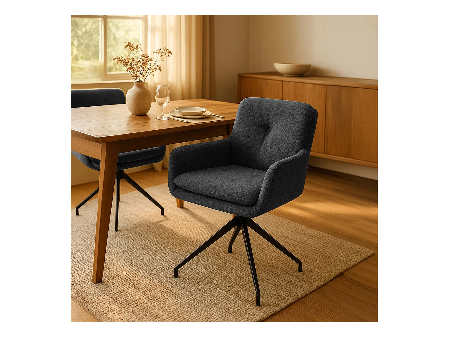 Lot de 2  chaise salle à manger - Tissu - Gris foncé - Pickett
