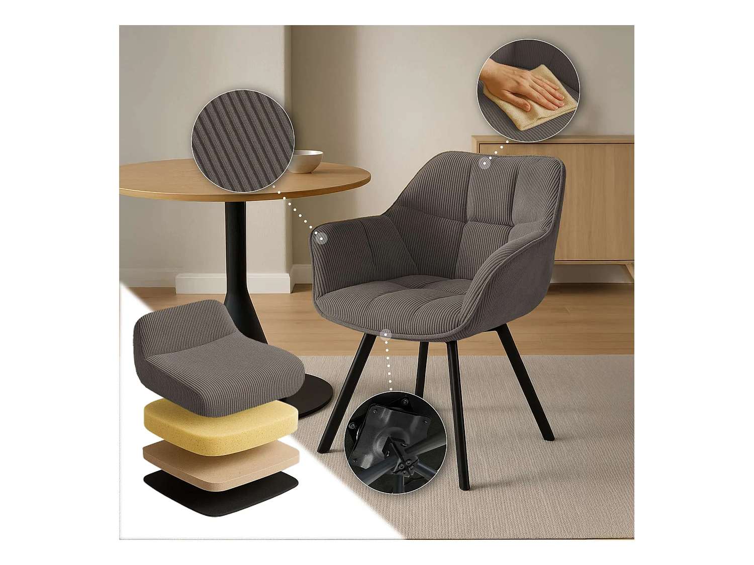 Lot de 2  chaises avec accoudoirs - Cordon - Marron - Jordi