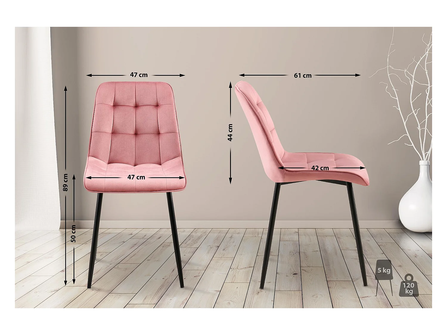 Lot de 2  chaise salle à manger - Velours - Rose - Gifford