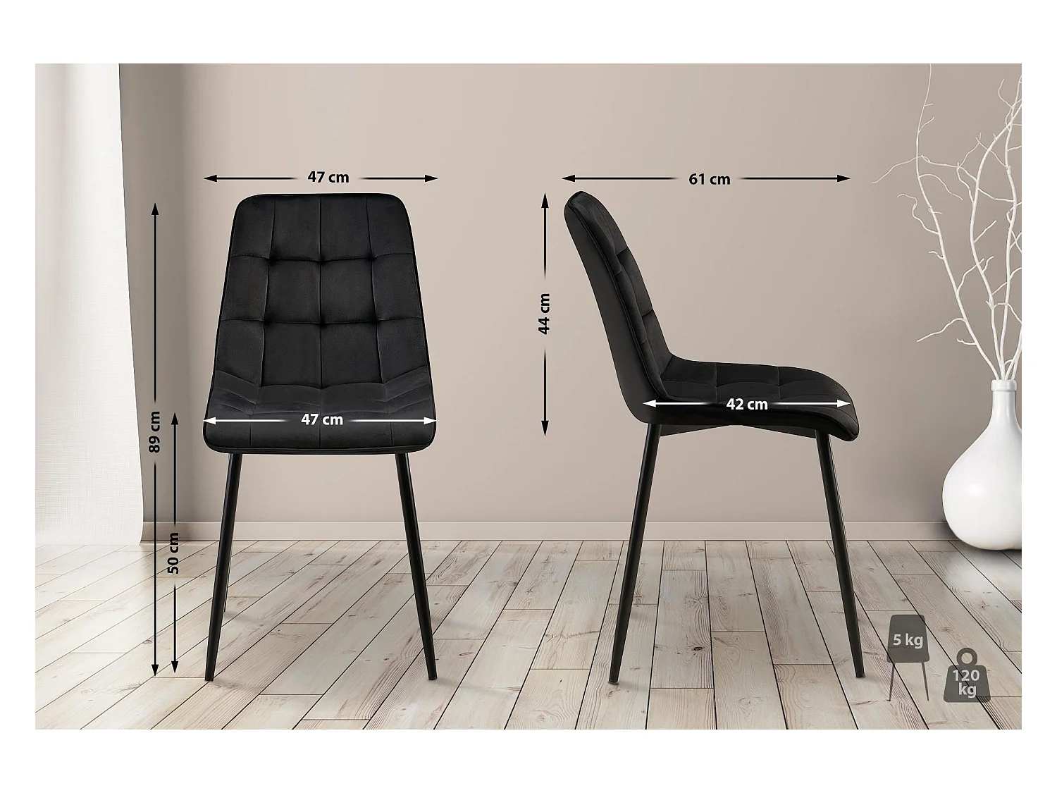 Lot de 2  chaise salle à manger - Velours - Noir - Gifford