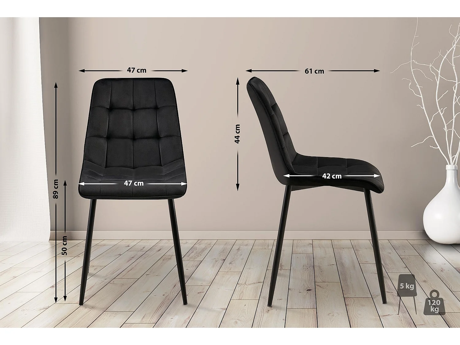 Lot de 2  chaise salle à manger - Velours - Noir - Gifford