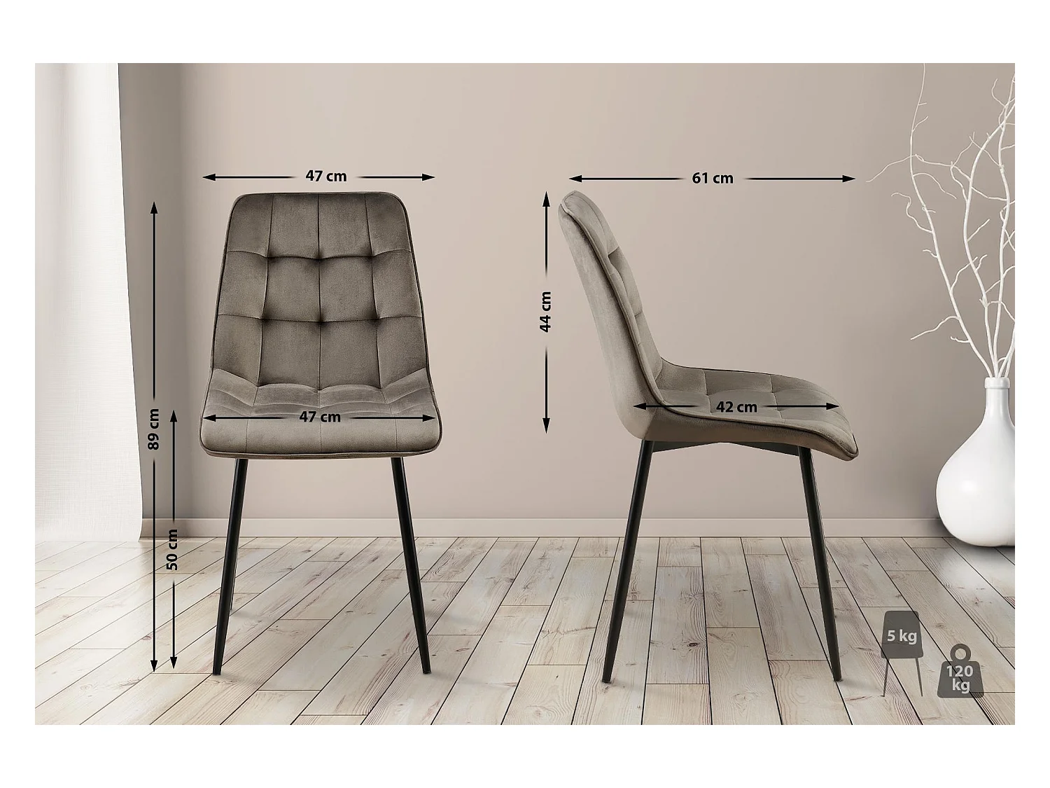 Lot de 2  chaise salle à manger - Velours - Anthracite - Gifford