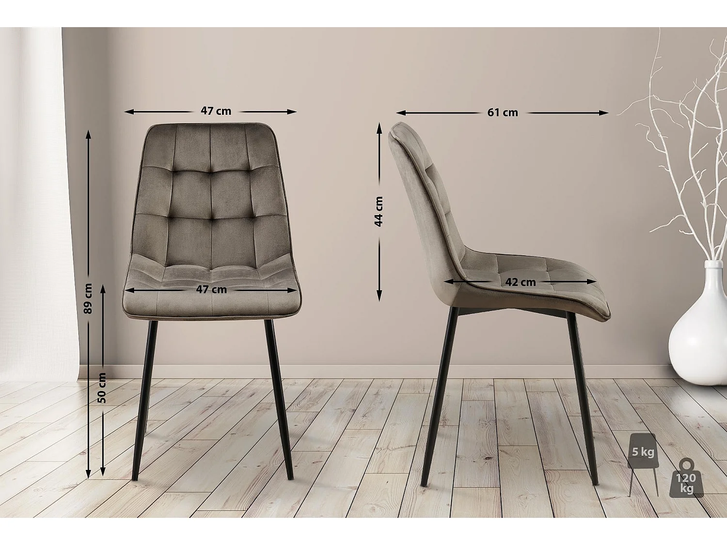 Lot de 2  chaise salle à manger - Velours - Anthracite - Gifford