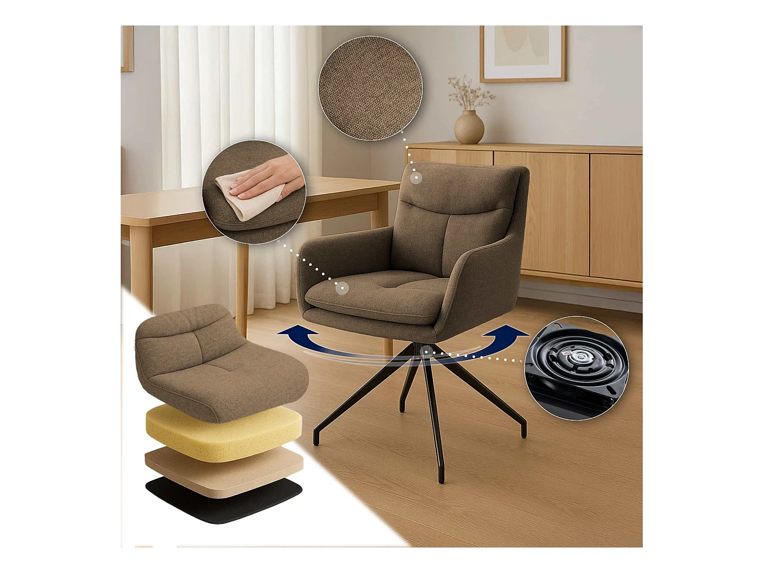 Lot de 2  chaise salle à manger - Tissu - Marron - Somers