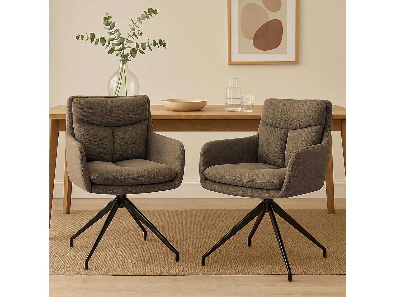 Lot de 2  chaise salle à manger - Tissu - Marron - Somers