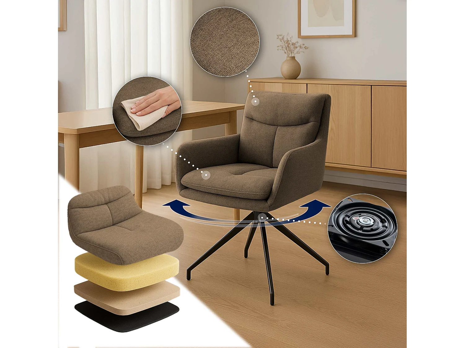 Lot de 2  chaise salle à manger - Tissu - Marron - Somers