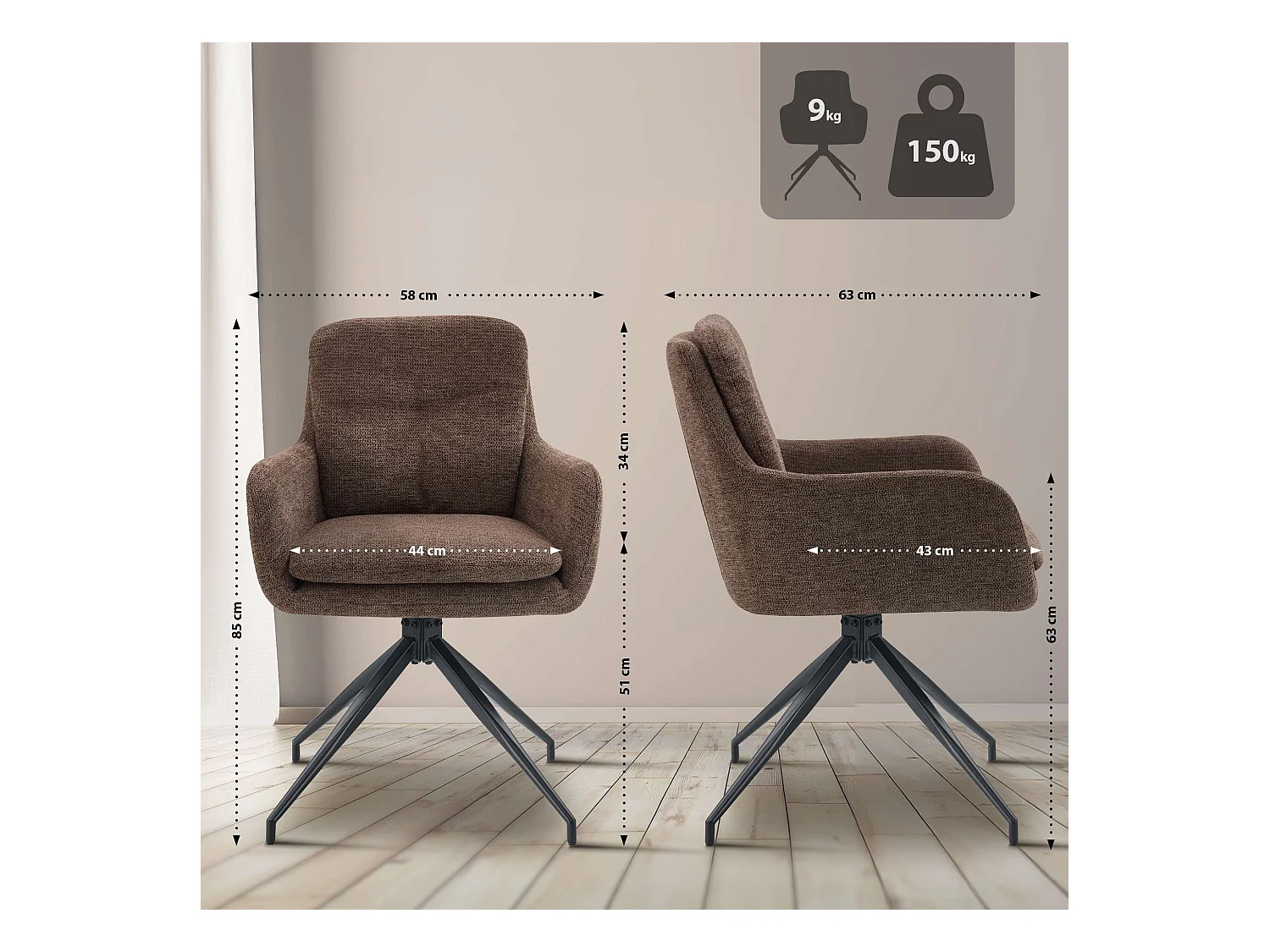 Lot de 2  chaise salle à manger - Tissu - Marron - Pickett