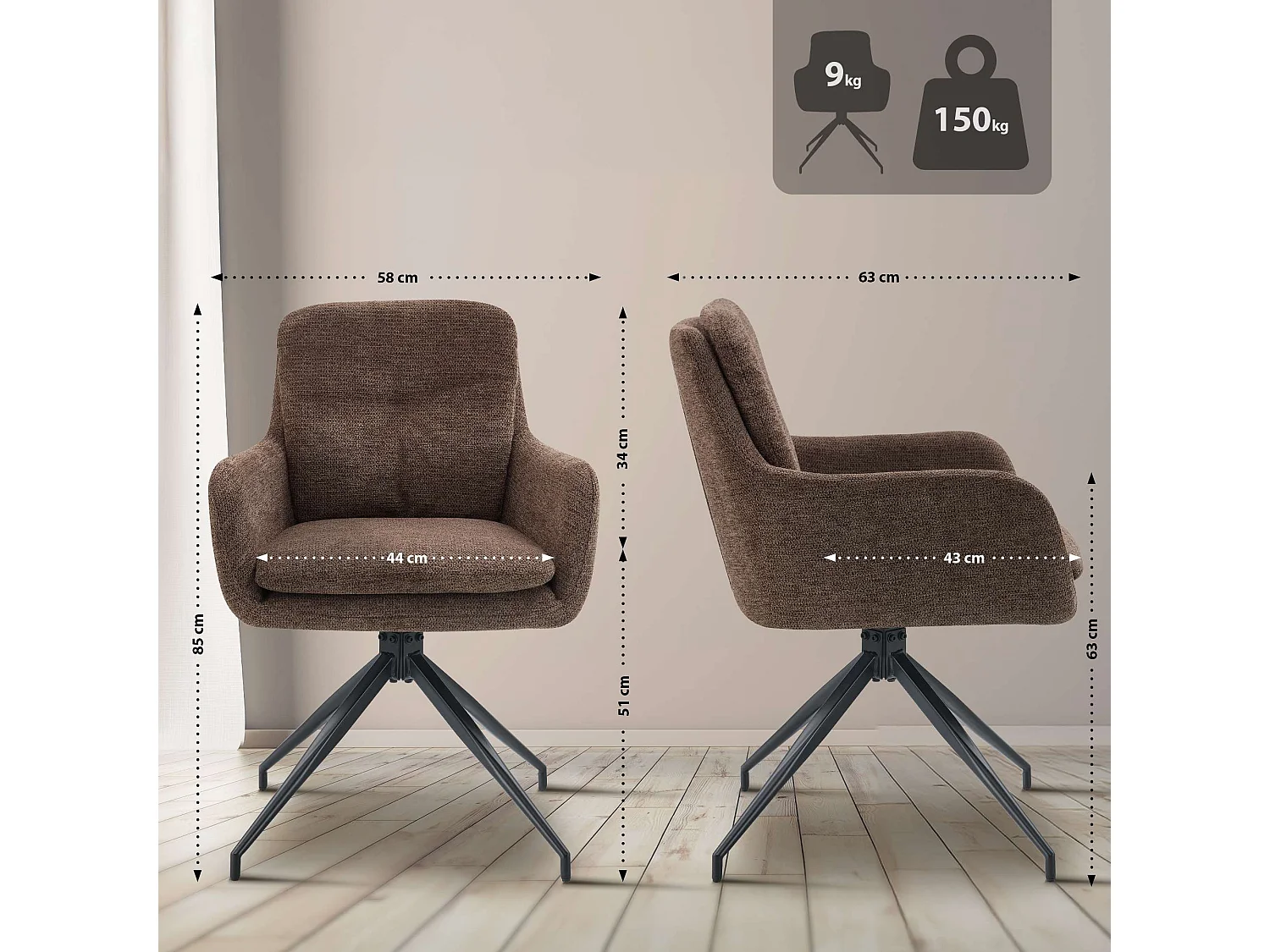 Lot de 2  chaise salle à manger - Tissu - Marron - Pickett