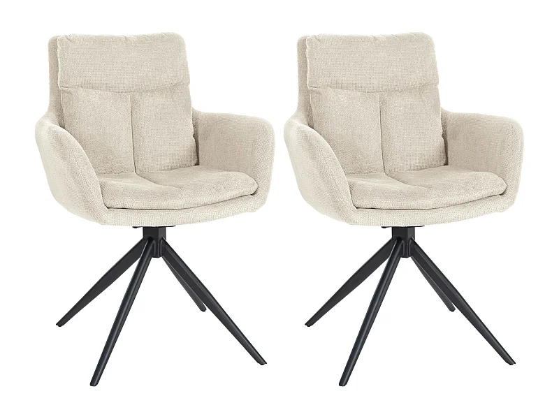 Lot de 2  chaises avec accoudoirs - Tissu - Crème - Vilas