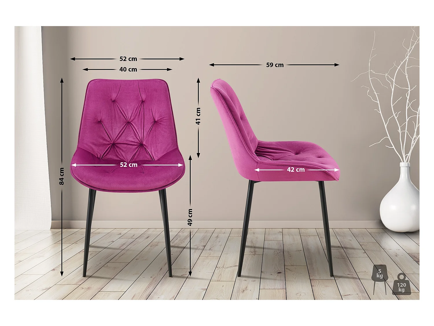 Lot de 2  chaise salle à manger - Velours - Violet - Wallace