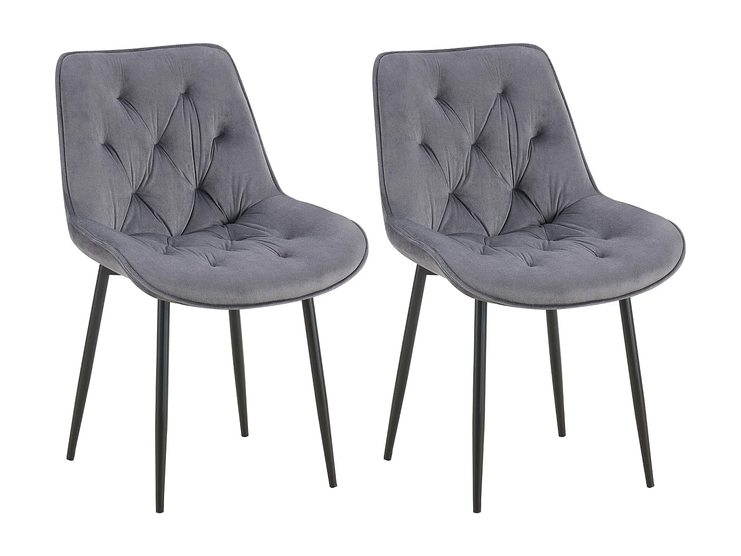 Lot de 2  chaise salle à manger - Velours - Gris foncé - Wallace