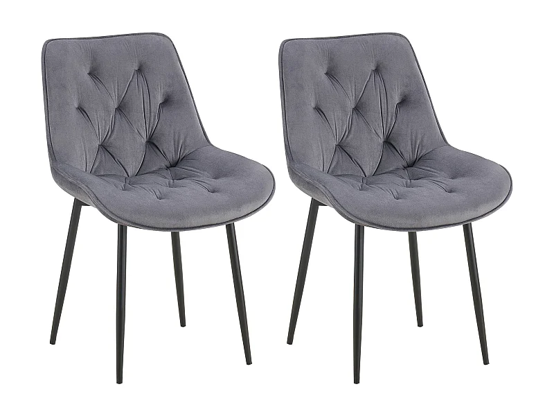Lot de 2  chaise salle à manger - Velours - Gris foncé - Wallace