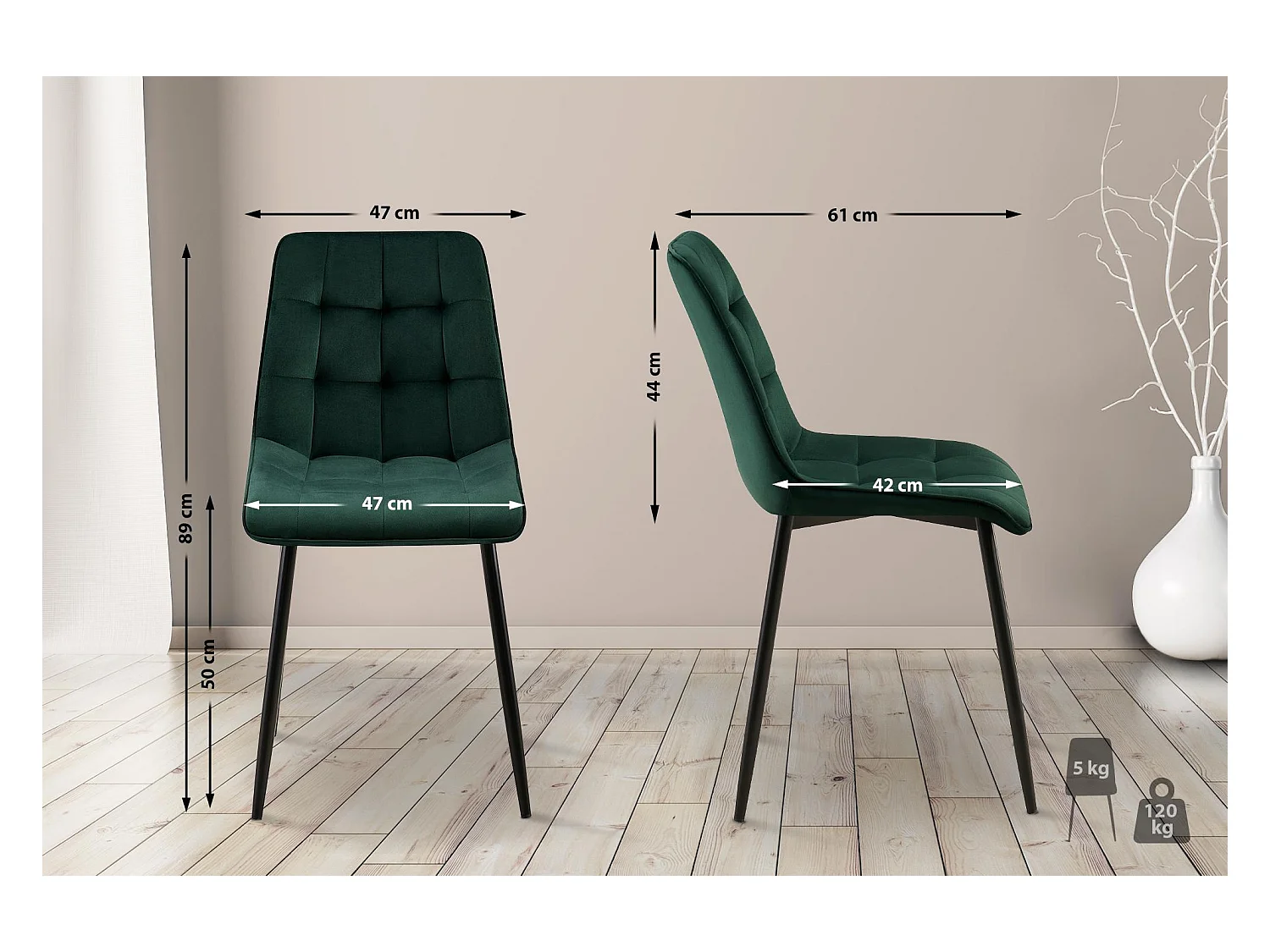 Lot de 2  chaise salle à manger - Velours - Vert - Gifford