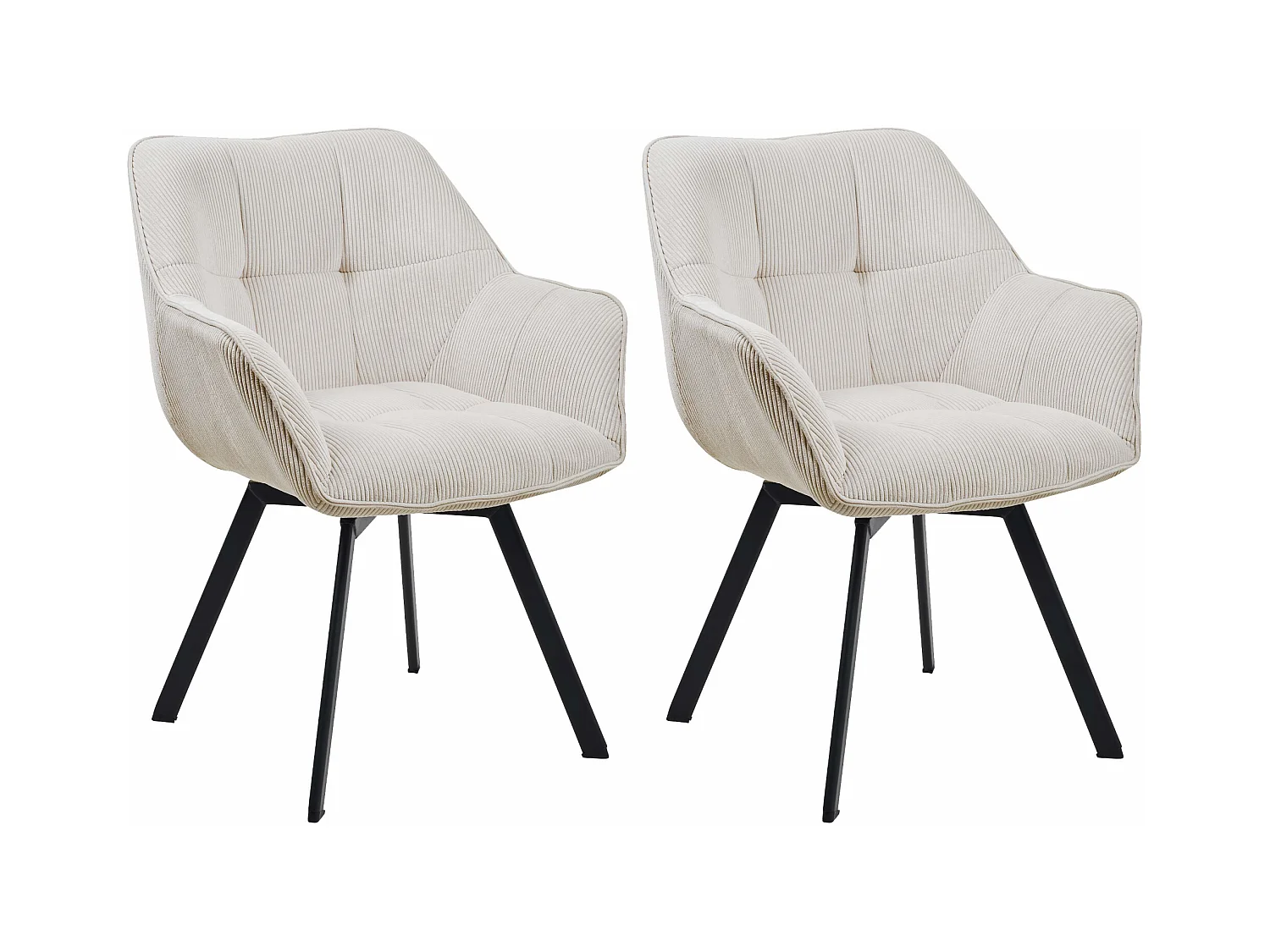 Lot de 2  chaises avec accoudoirs - Cordon - Crème - Jordi