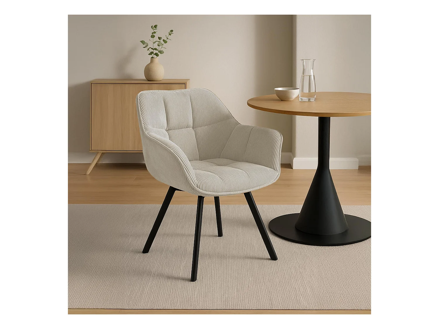 Lot de 2  chaises avec accoudoirs - Cordon - Crème - Jordi