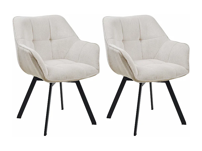 Lot de 2  chaises avec accoudoirs - Cordon - Crème - Jordi