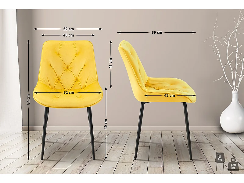 Lot de 2  chaise salle à manger - Velours - Jaune - Wallace