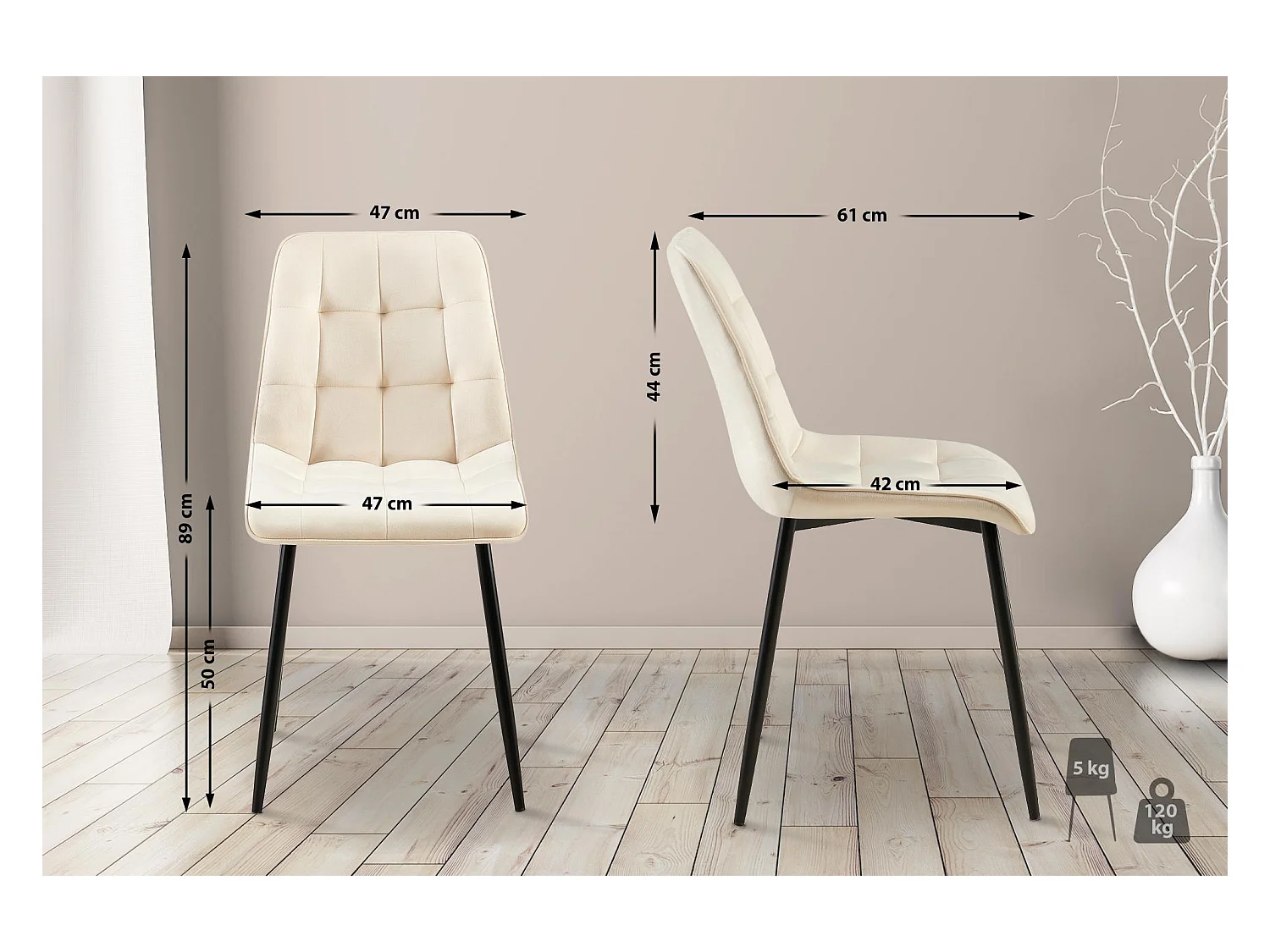 Lot de 2  chaise salle à manger - Velours - Crème - Gifford