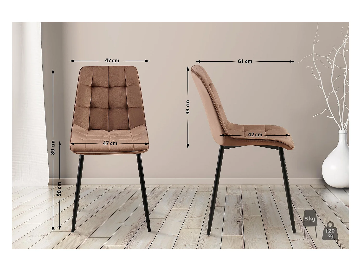 Lot de 2  chaise salle à manger - Velours - Marron - Gifford