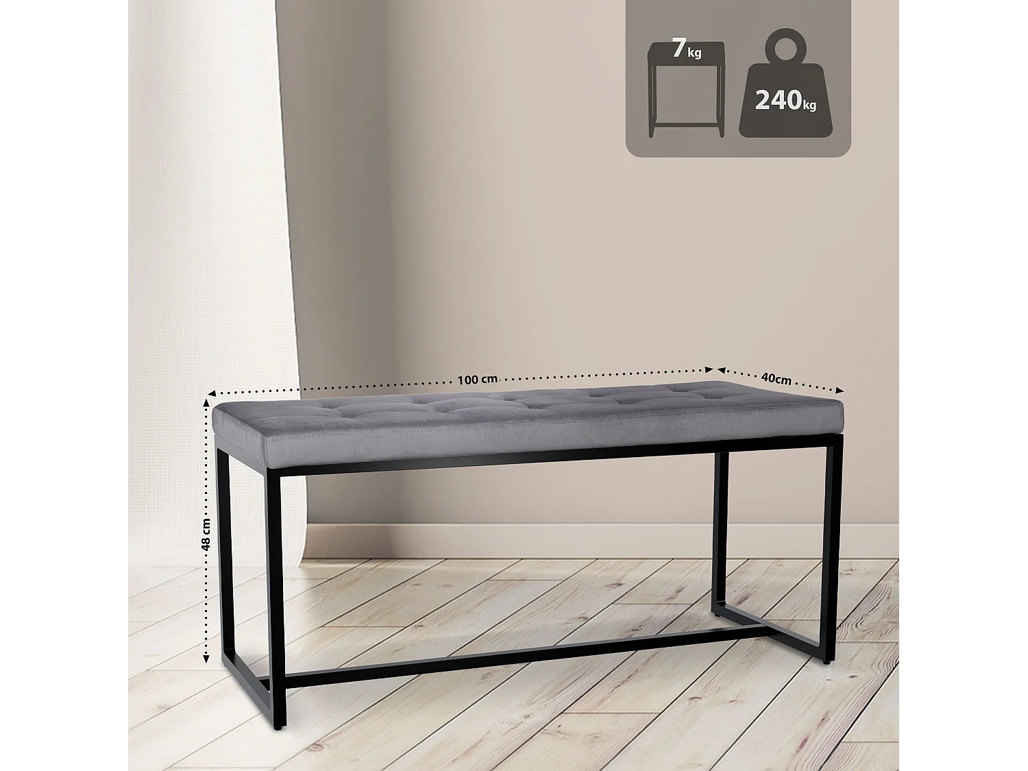 Banquette - Velours - Gris foncé - Barci