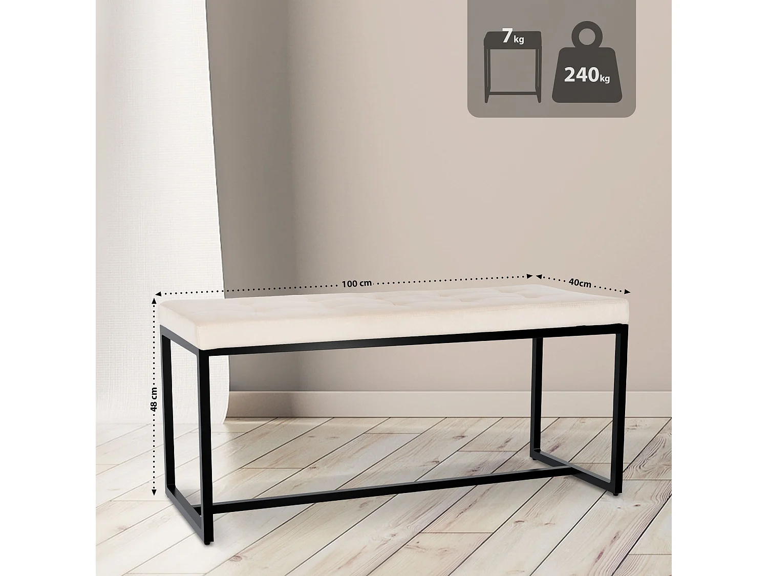 Banquette - Velours - Crème - Barci