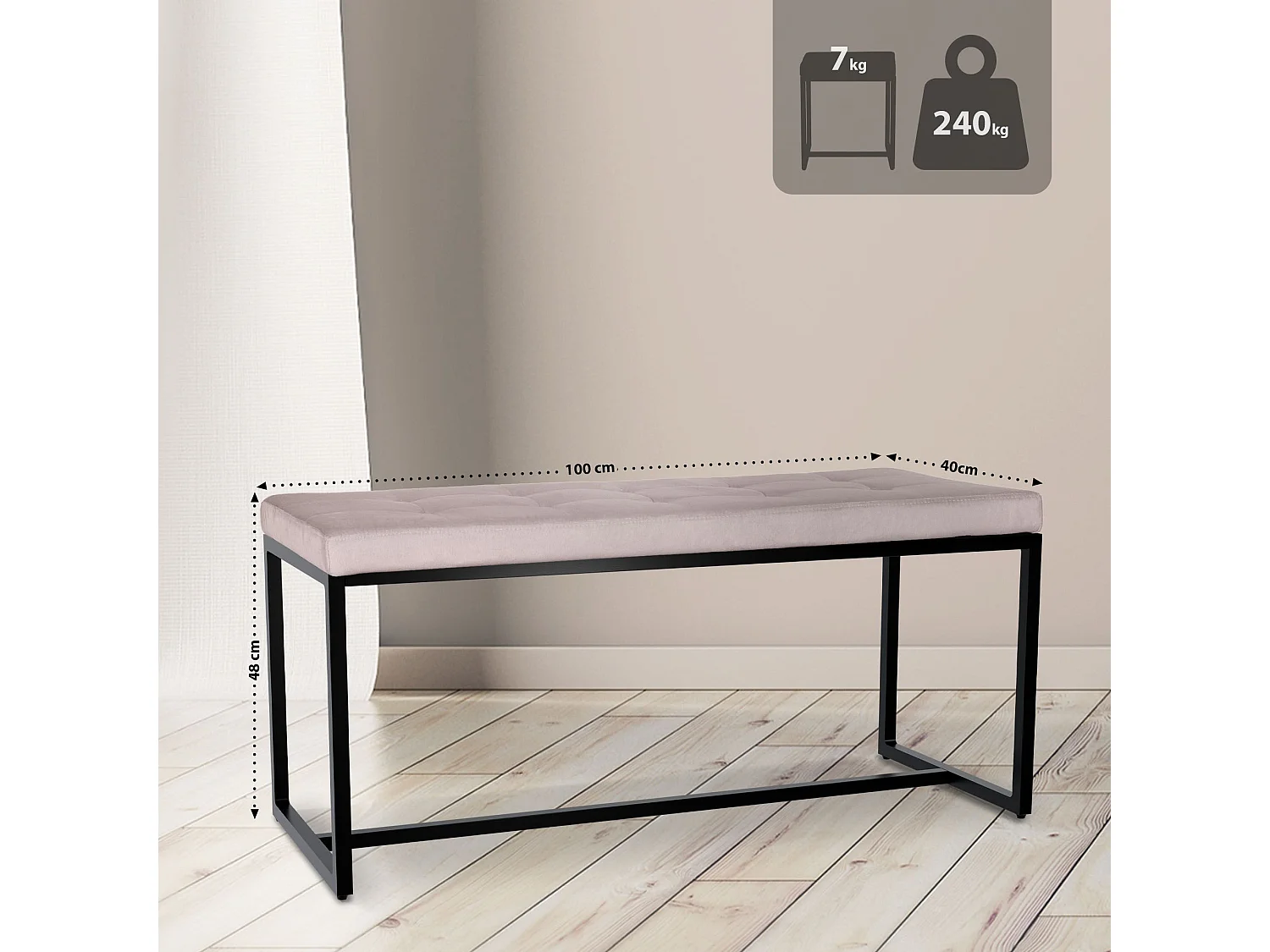 Banquette - Velours - Gris clair - Barci