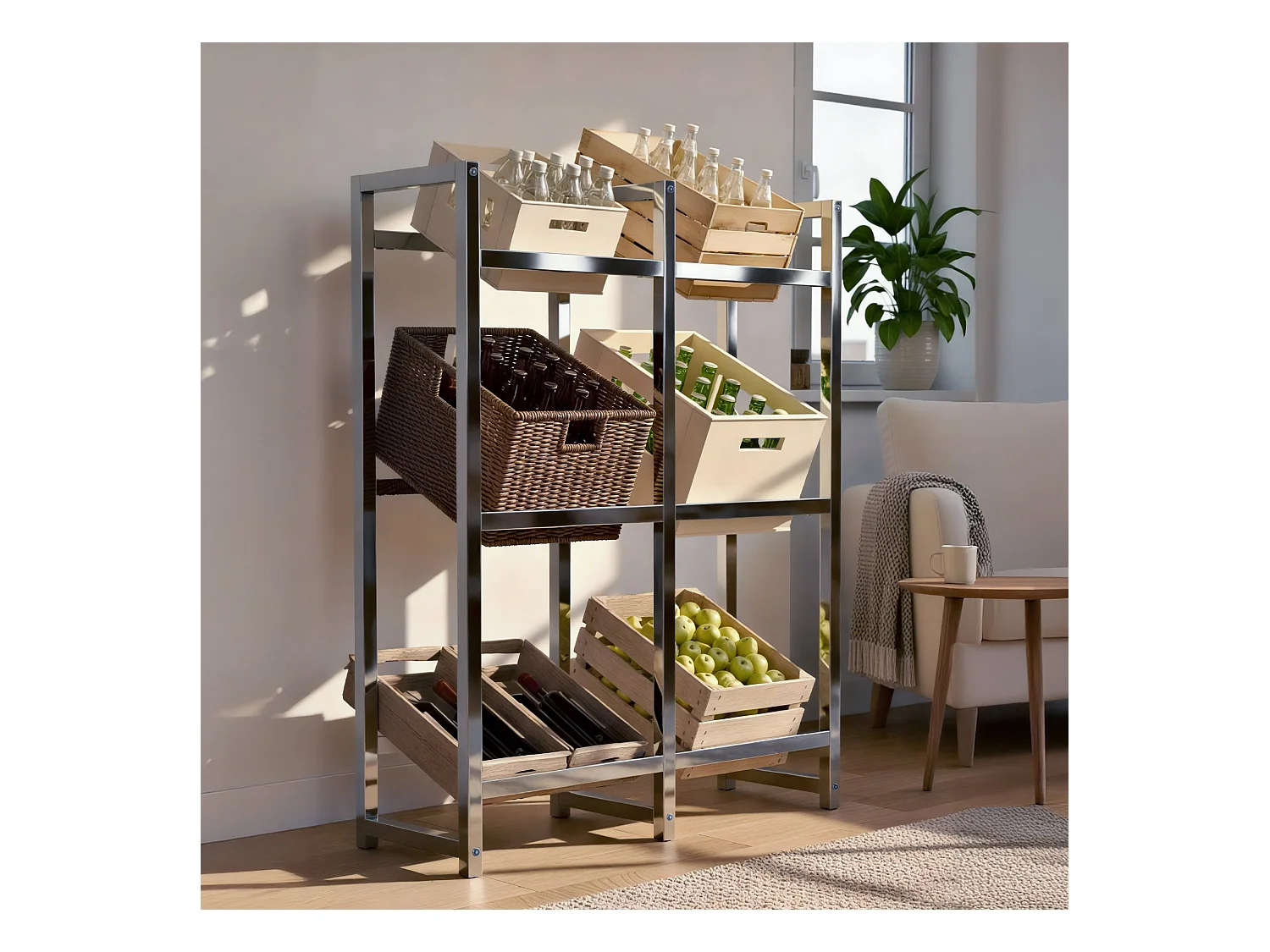 Support pour caisses de boissons - Métal - Chrome - Stack