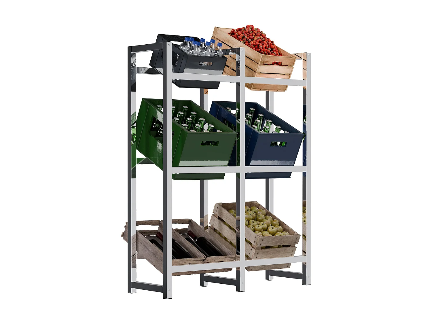 Support pour caisses de boissons - Métal - Chrome - Stack