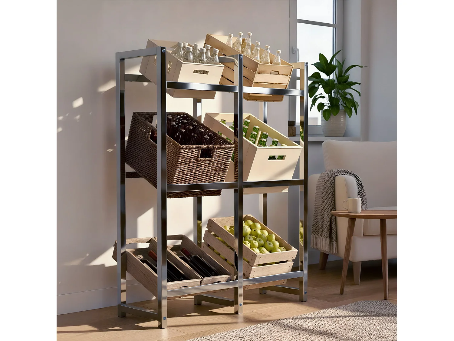 Support pour caisses de boissons - Métal - Chrome - Stack