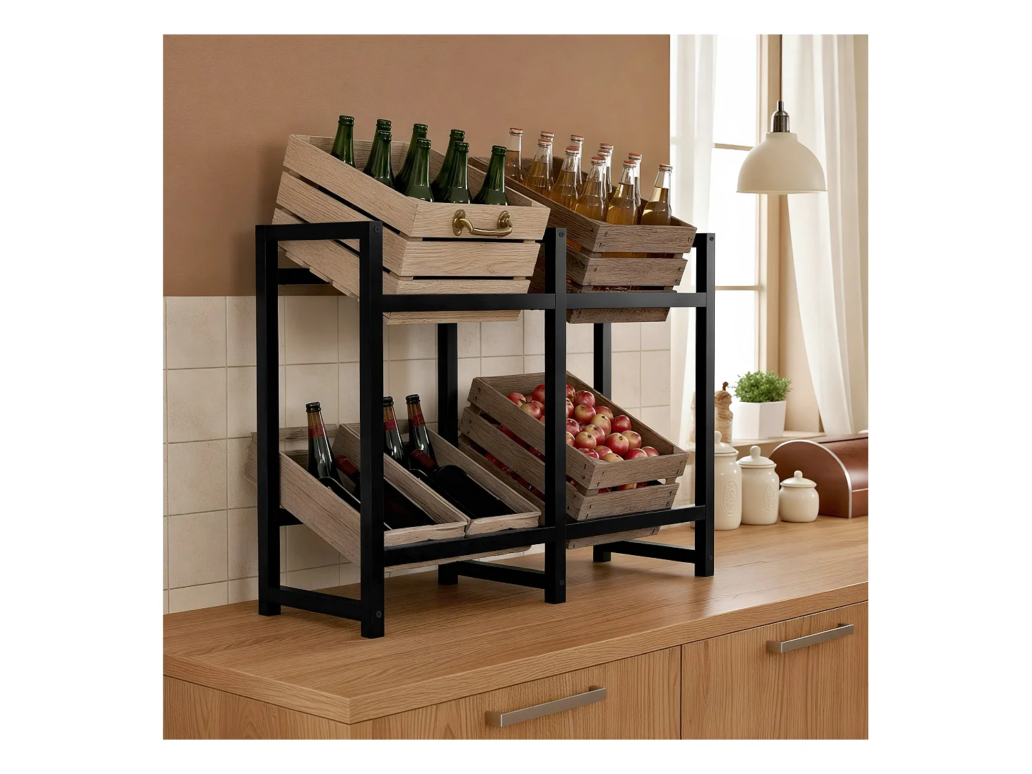 Support pour caisses de boissons - Métal - Noir - Stack