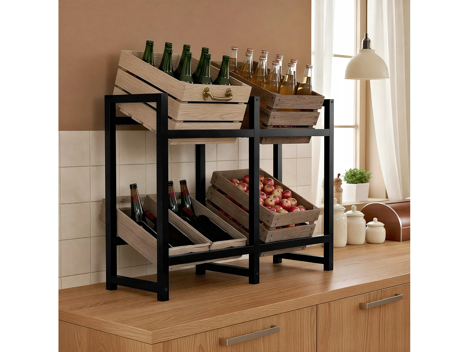 Support pour caisses de boissons - Métal - Noir - Stack