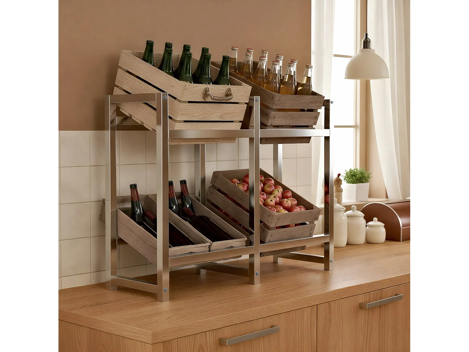 Support pour caisses de boissons - Métal - Chrome - Stack