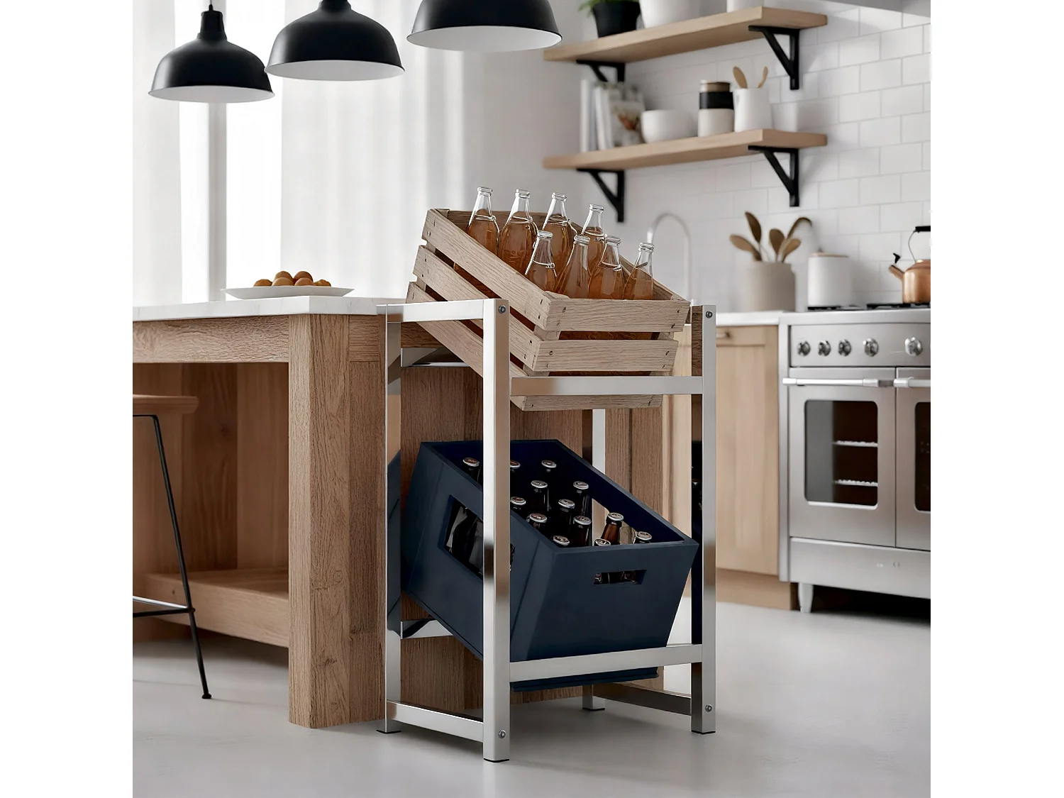 Support pour caisses de boissons - Métal - Chrome - Stack