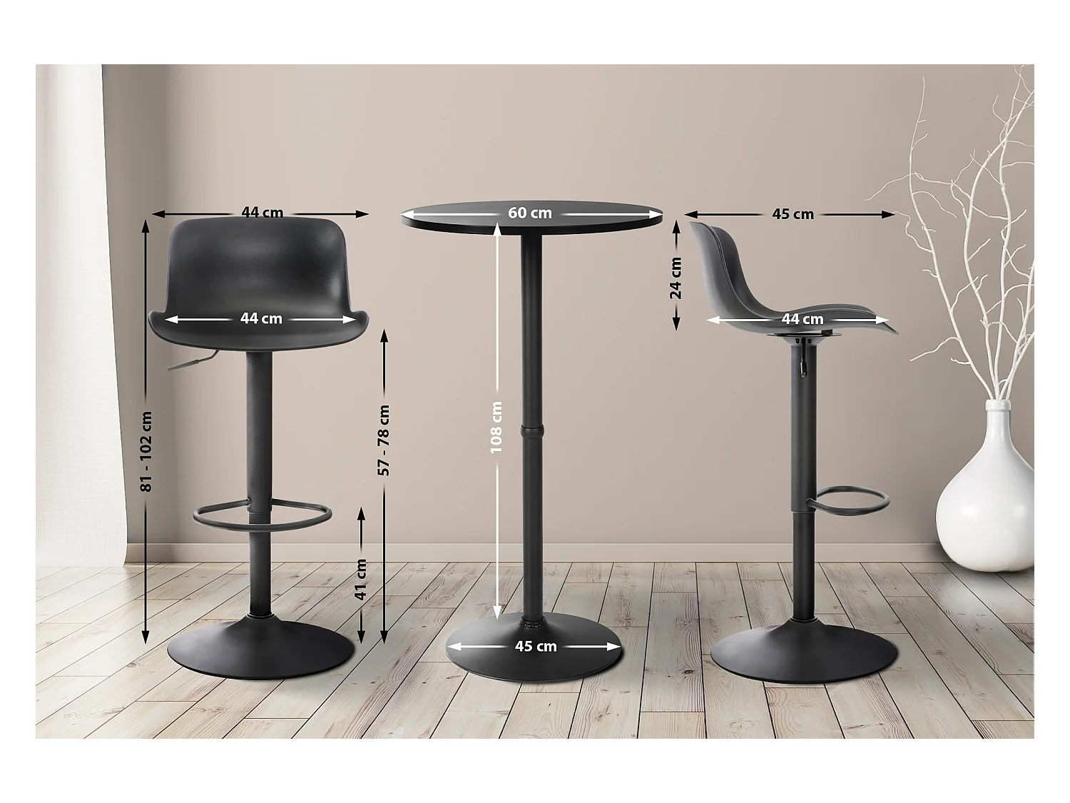 Lot de 2 Ensemble table de bar - Plastique - Noir - Medora