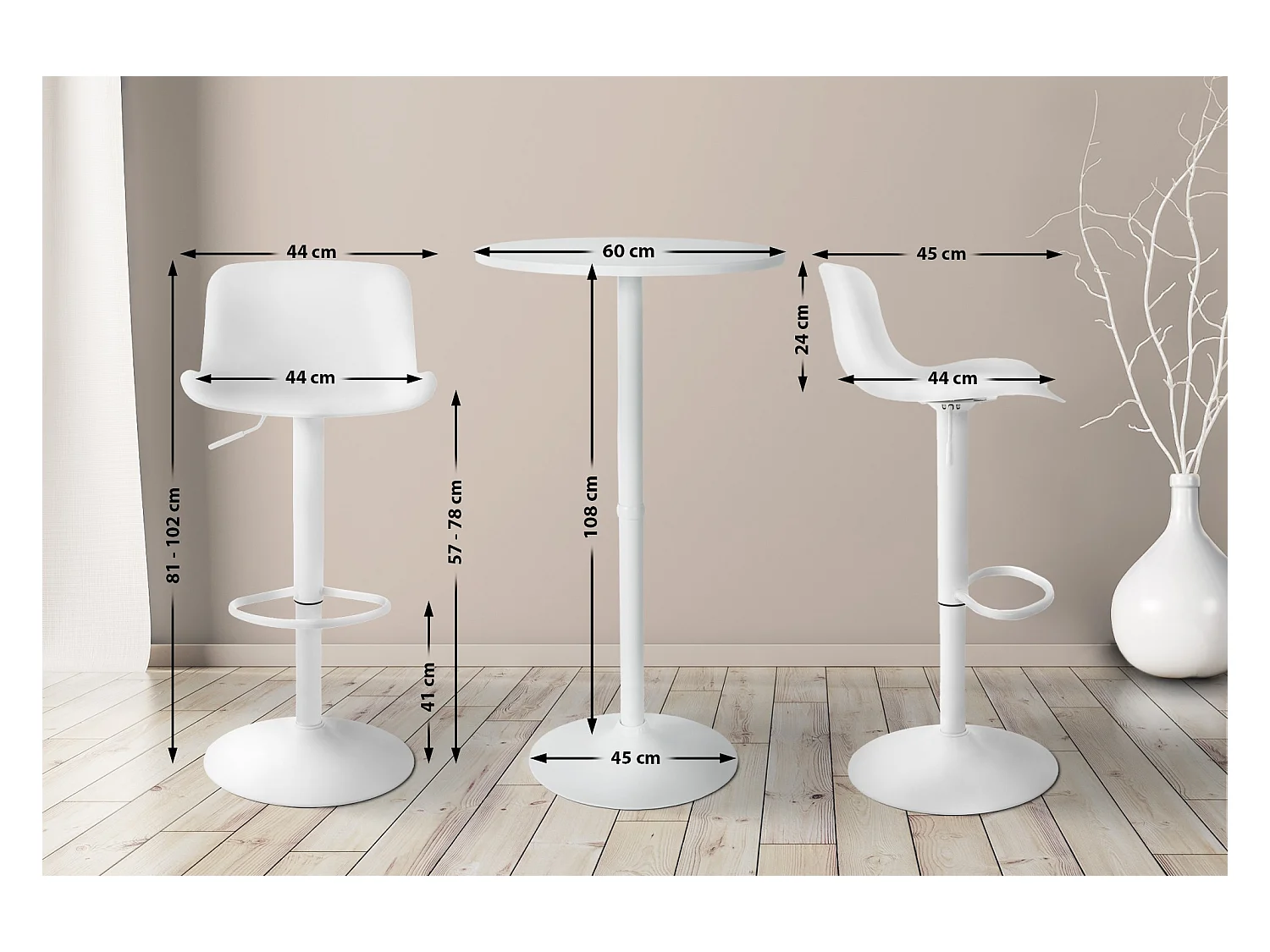 Lot de 2 Ensemble table de bar - Plastique - Blanc - Medora