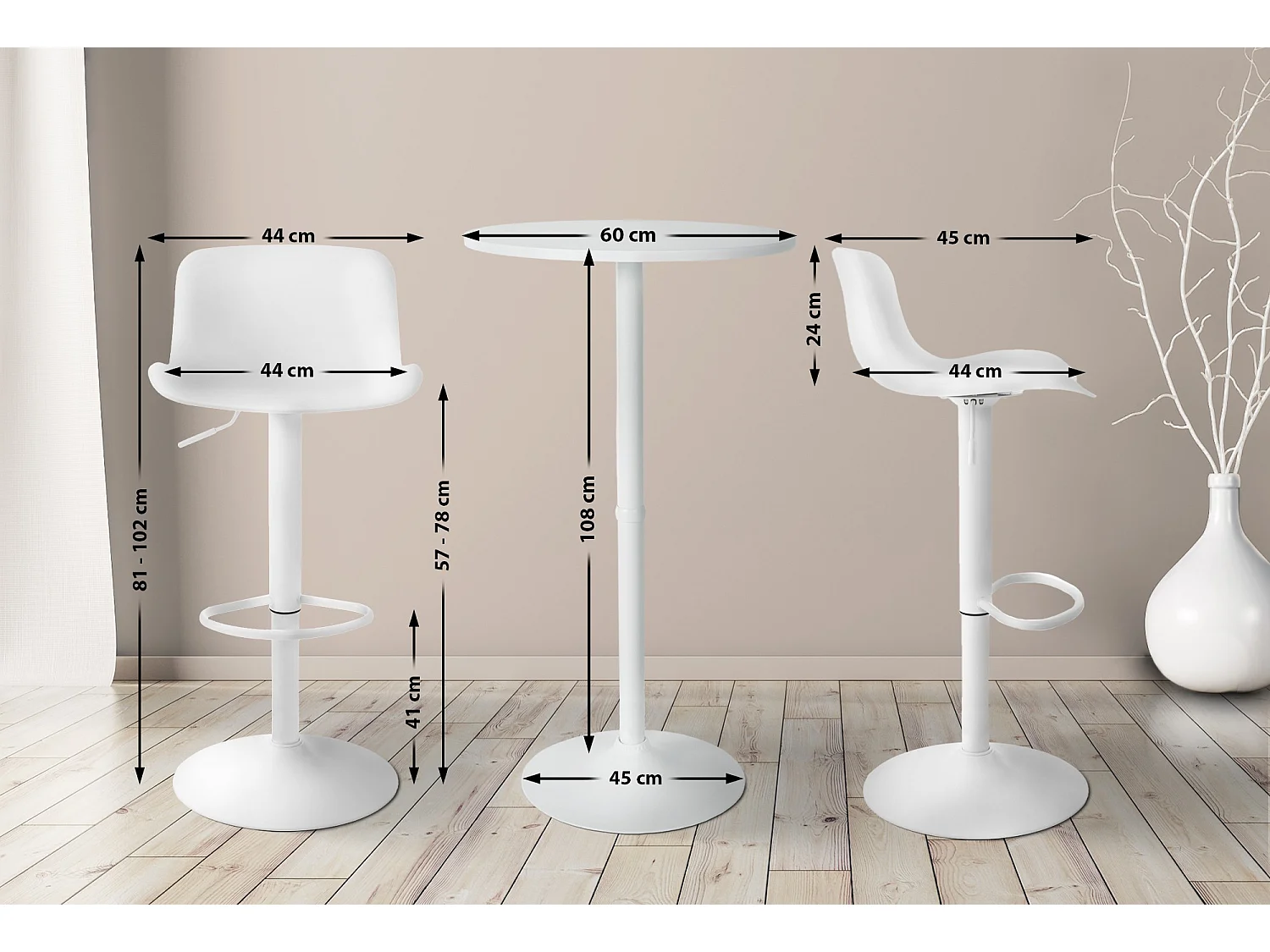 Lot de 2 Ensemble table de bar - Plastique - Blanc - Medora